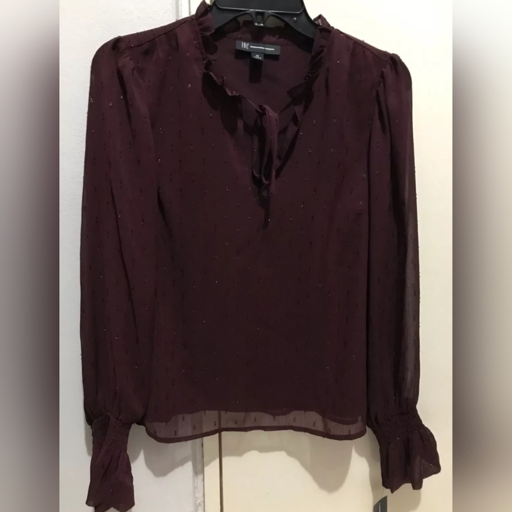 International Concepts Wine Red Tie Neck Blouse Size XL NWT MSRP $59.50
